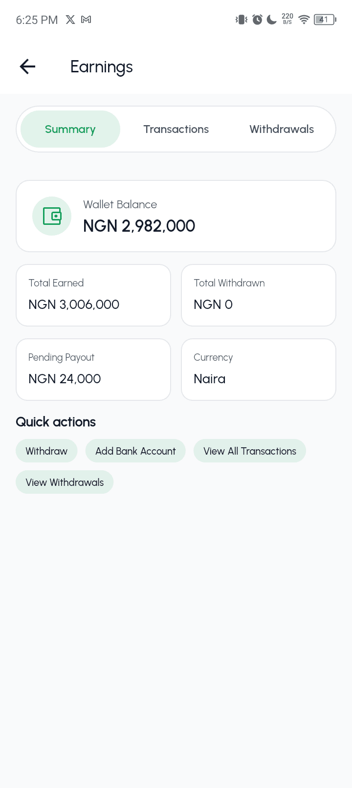 Provider app earnings and payout overview